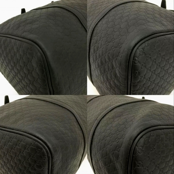 GUCCI MICRO SHIMA GG BLACK LEATHER BOSTON TRAVEL HAND BAG/Q4606 - Picture 7 of 12